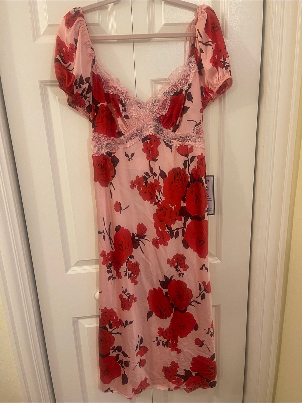 B Darlin Pink Slip Dress with Red Floral Print